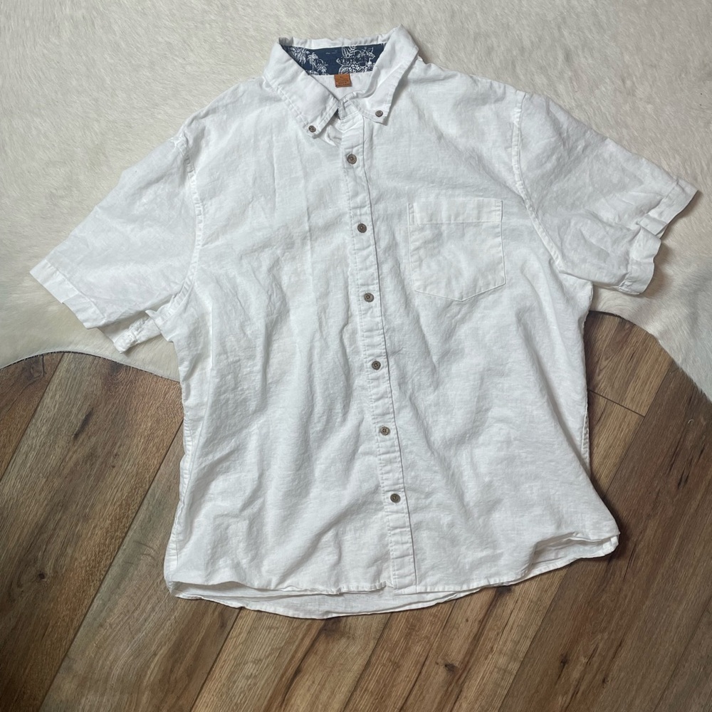 Tailor Vintage Linen coastal boho resortwear Button down short sleeved shirt - Picture 5 of 11